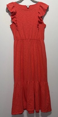 J Crew Dress Womens Size Small Orange Coral Midi Tiered Slib Knit Casual Basic