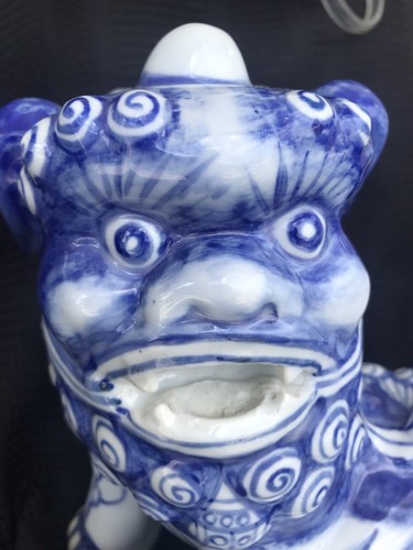 Foo Hund Foo Löwe blau-weiß Statue Figur Palme Strand Chinoiserie Chic - Bild 5 von 11