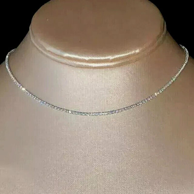 Tennis-Halskette mit weißem Rundschliff im Labor hergestelltem Diamant 14 Karat Weißgold über 5,00 kt