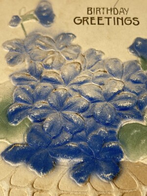 1909 Birthday Greetings Embossed Blue Flowers Vase Germany 69