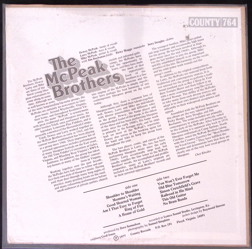 McPEAK BROTHERS SELF TITLED COUNTY RECORDS STILL SEALED! VINYL LP 142-60W - Image 2 of 2
