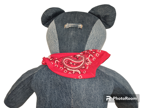 Vintage 1987 WRANGLER JEANS Limited Denim Teddy Bear Over 6 Pounds RARE 21" Blue - 第 11/16 張圖片
