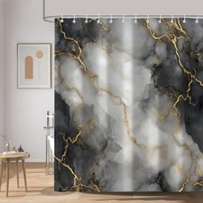 Black Gold Marble Shower Curtain for Bathroom Set Unique Art Chic Aesthetic