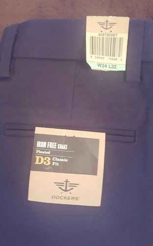 Pantalon Docker's Garçon Taille 30 Husky - Bleu Marine, Coupe Classique, Infroissable - Neuf