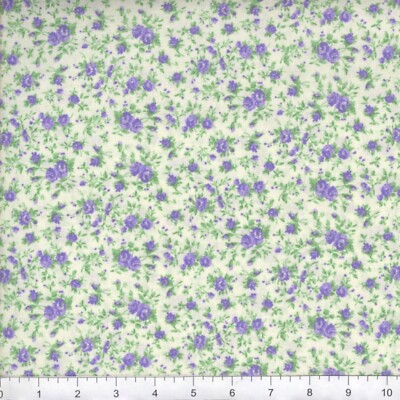 Wildflower calico small Purple Roses on White 1yd 100% Cotton 38170