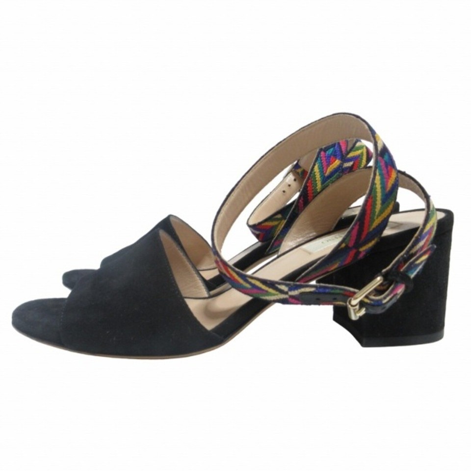 Valentino Garavani Chevron Block Heel Ankle Strap Suede Sandals Made in