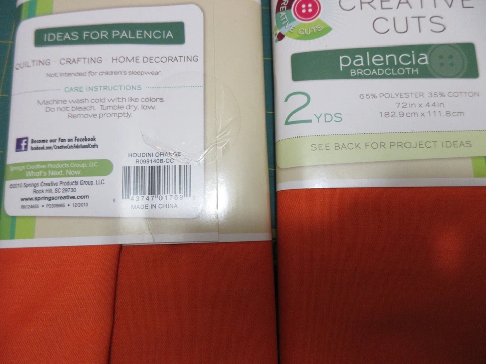 (2) Creative Cuts Palencia Broadcloth Craft Fabric Orange 2 Yards 72" X 44" each - Image 3 of 3