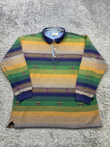 Vtg St Johns Bay Rugby Polo Shirt Men XL Southwest Aztec Fair Isle Striped 90s