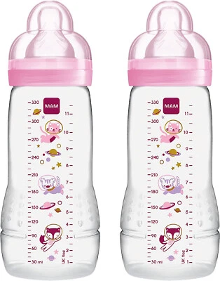 MAM Easy Active Baby Bottle with Fast Flow MAM Teats Size 3 Twin Pack 330ml