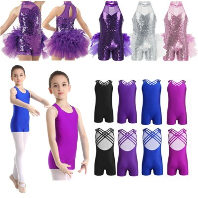 Kids Girls Sequins Ballet Latin Lyrical Leotard Dress Modern Dance Wear Shiny Da - Foto 5