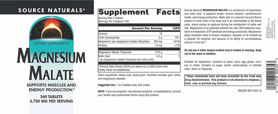 Source Naturals, malato de magnesio 3750 mg por porción 360TAB Foto 4 de 4