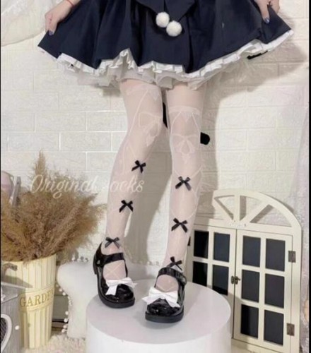 Chaussettes japonaises sur genou Kawaii Lolita nœud papillon fraise bas haut - Photo 2/15