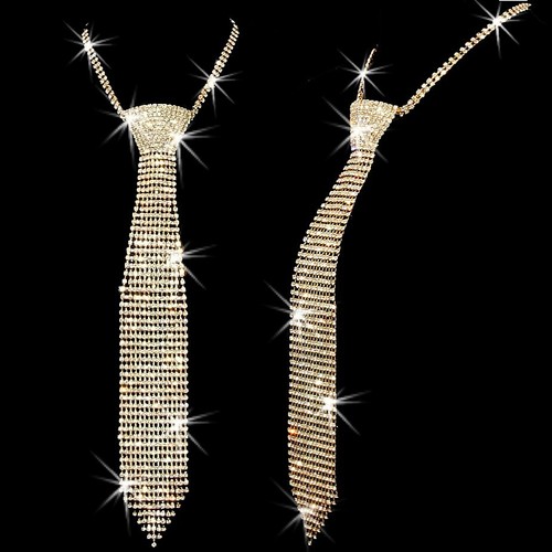 gold silver pave crystal rhinestone cz tie tennis choker long