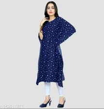 Indian Women Navy Blue  White Floral Print Kaftan Dress Women for Girls