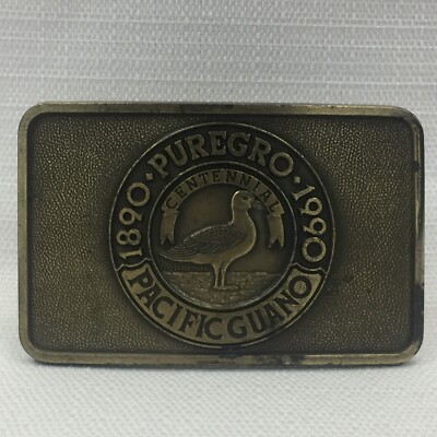 Vintage Puregro Pacific Guano Brass Belt Buckle Centennial 1890