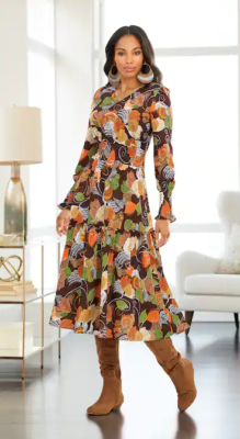 Size S Ashro Orange Brown Green Multi Vacation Cruise Dinner Date Dinah  Dress | eBay