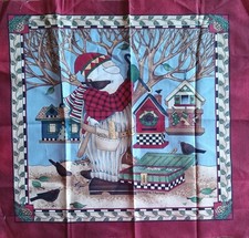 Vintage Debbie Mumm "Santa Making Birdhouses" Cotton Fabric Panel  12.5"x12.5"