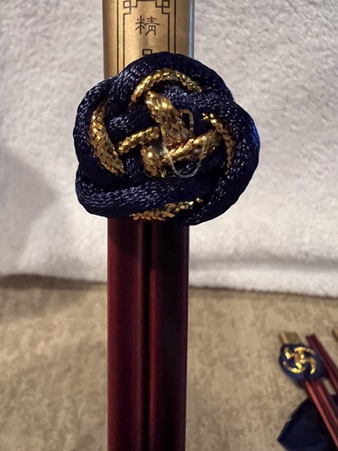 Blue Oriental Chopsticks Braided Napkin Rings Silk Embroidered Placemats Set 6 - Picture 7 of 7