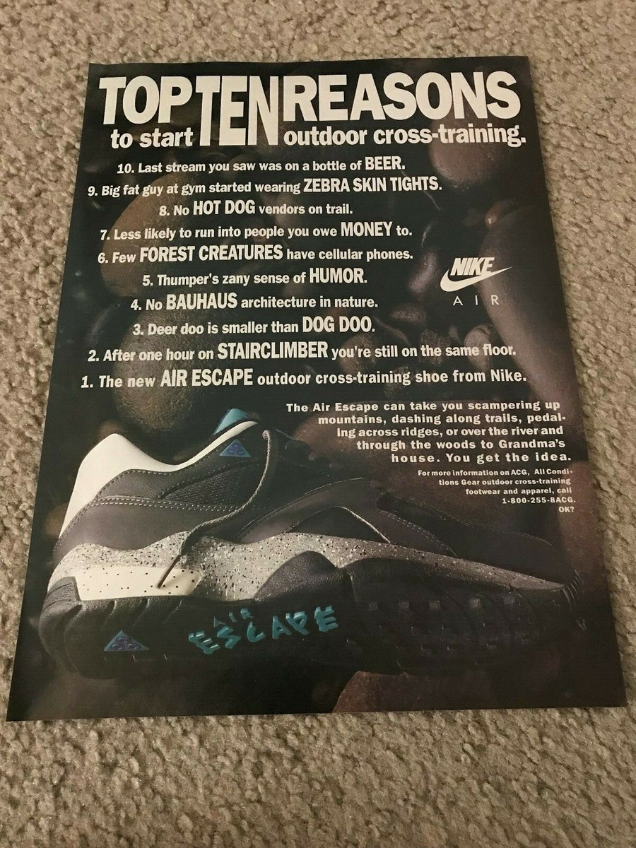Vintage 1991 NIKE AIR ESCAPE ACG Shoes Poster Print Ad 1990s