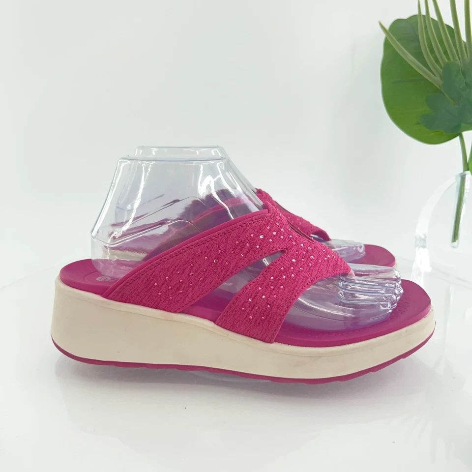 Sandalias brillantes Bzees para mujer Nola 8,5 tacón de cuña sin cordones rosa textil informales cómodas Foto 3 de 4