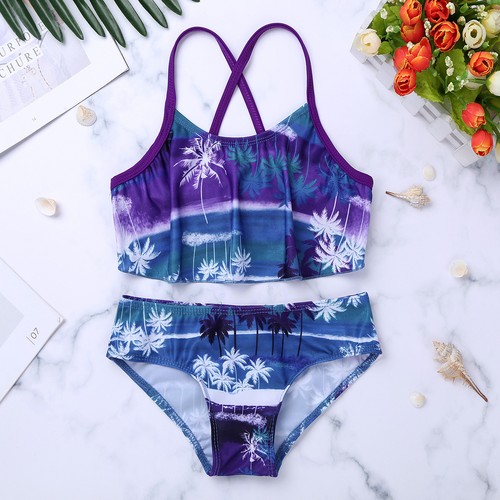 Kid Girl Swimsuit Swimwear Tankini Set Floral Tops+Bottoms Shorts Suit Beachwear - Picture 38 of 48