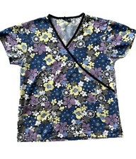 Women s Scrub Top By Absolute Size M. Floral Pattern. Blue. Purple. Yellow. Nice