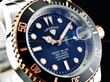 Legend Men 40mm Deep Blue Diver Auto Sapphitek Black Dial Rose Tone SS Watch