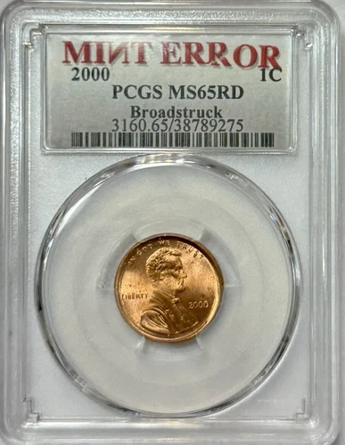 Lincoln Memorial Cent Penny 2000 PCGS MS 65 RD Broad Struck Mint Error