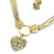 GOLD Over STERLING Liquid Silver 925 Pendant Necklace Heart Pendant 8 Strand 21"