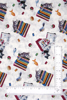 Quilted Kitties Cat Fabric by Henry Glass Perched Cats Toss Cream Cotton By Yard