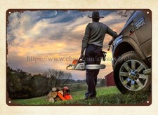 timber cutting chainsaw saw equipment  power tools chainsaw sunset car tin sign