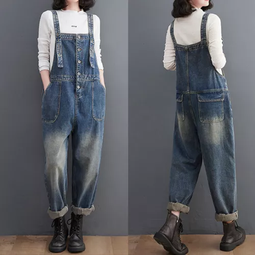 Damen Freizeit Denim Hose Latzhose Overall Enganliegende Jeans Knöchellang - Bild 2 von 9