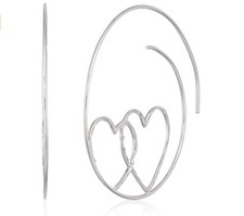 Sterling Silver Heart Threader Earrings Rhodium plated 1.7" . O49