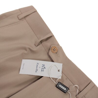 Zanella PN12 NWT Flat Front Dress Pants Size 32 US Solid Beige Wool Blend