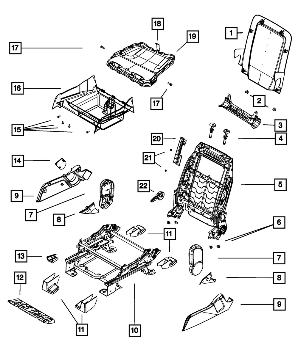 Escudo de reclinación de asiento delantero para Dodge Journey 2011-2017 P/N 1DQ53HL1AA