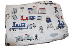 K6 POTTERY BARN Kids TRAIN TRAINS Cotton Twin Size Flat Bed Sheet Cutter Fabric