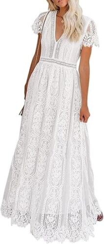 MEROKEETY V Neck Short Sleeve Floral Lace Bridesmaid Cocktail Dress XL Black