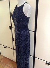 NWOT Laundry Shelli Segal Navy White Lace Sequins Dress Gown Long Lined Sz 6