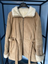 Gorgeous New Sheepskin Coat With Faux Fur Lining - Zip&belt Fasten - Xl (uk16)