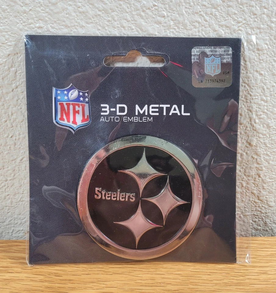 PITTSBURGH STEELERS Negro y Cromo 3D Heavy Metal NFL Automotriz Calcomanía Emblema Foto 2 de 4