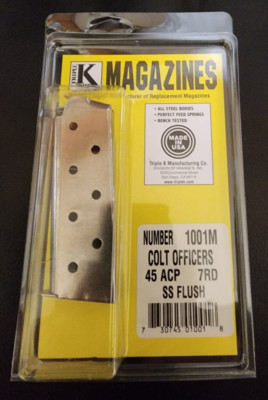 Colt 1911 Officers .45 acp 7rd Stainless by Triple K 1001M Flush Fit Magazine