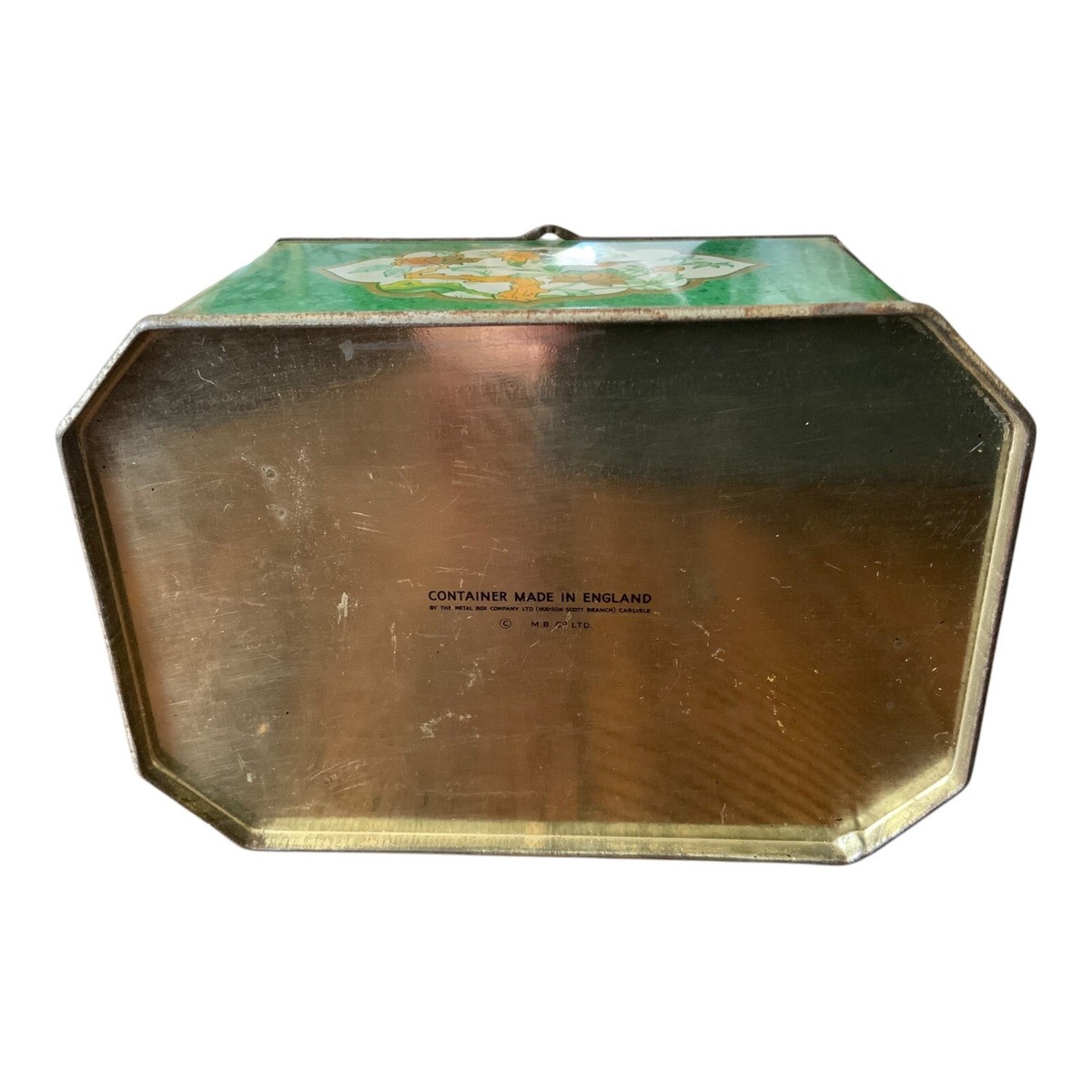 Vintage Tin Container Made In England Metal Box Co. Green