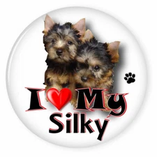  I LOVE MY SILKY TERRIER DOG PUPPY 3" SAFETY PIN BACK BUTTON