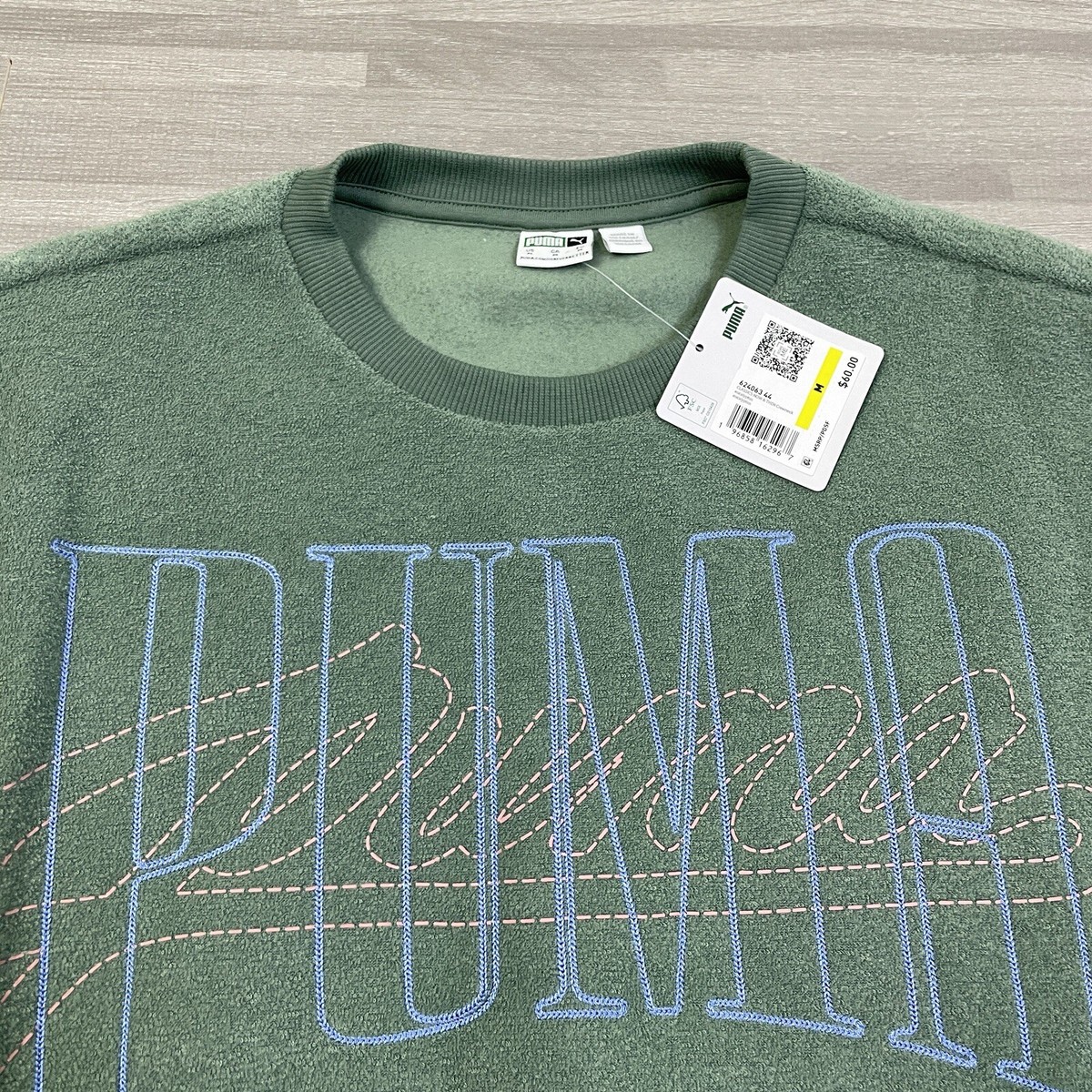 Puma Classics Now Then Cropped Sweatshirt Womens M Eucalyptus Green LS $60