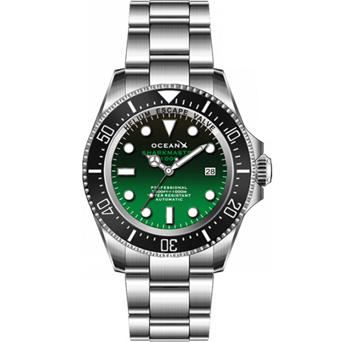 OceanX Sharkmaster 1000 44mm Automatic Men's Diver Watch Green