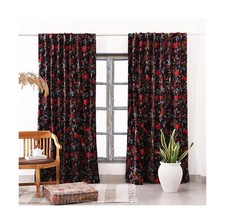 Madhu International One Panel Black Bird Boho Velvet Curtain