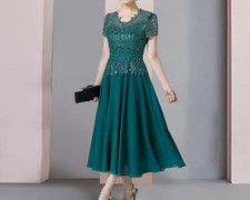 Emerald Green Mother of The Bride Dress Lace Chiffon A Line Wedding Guest Gown
