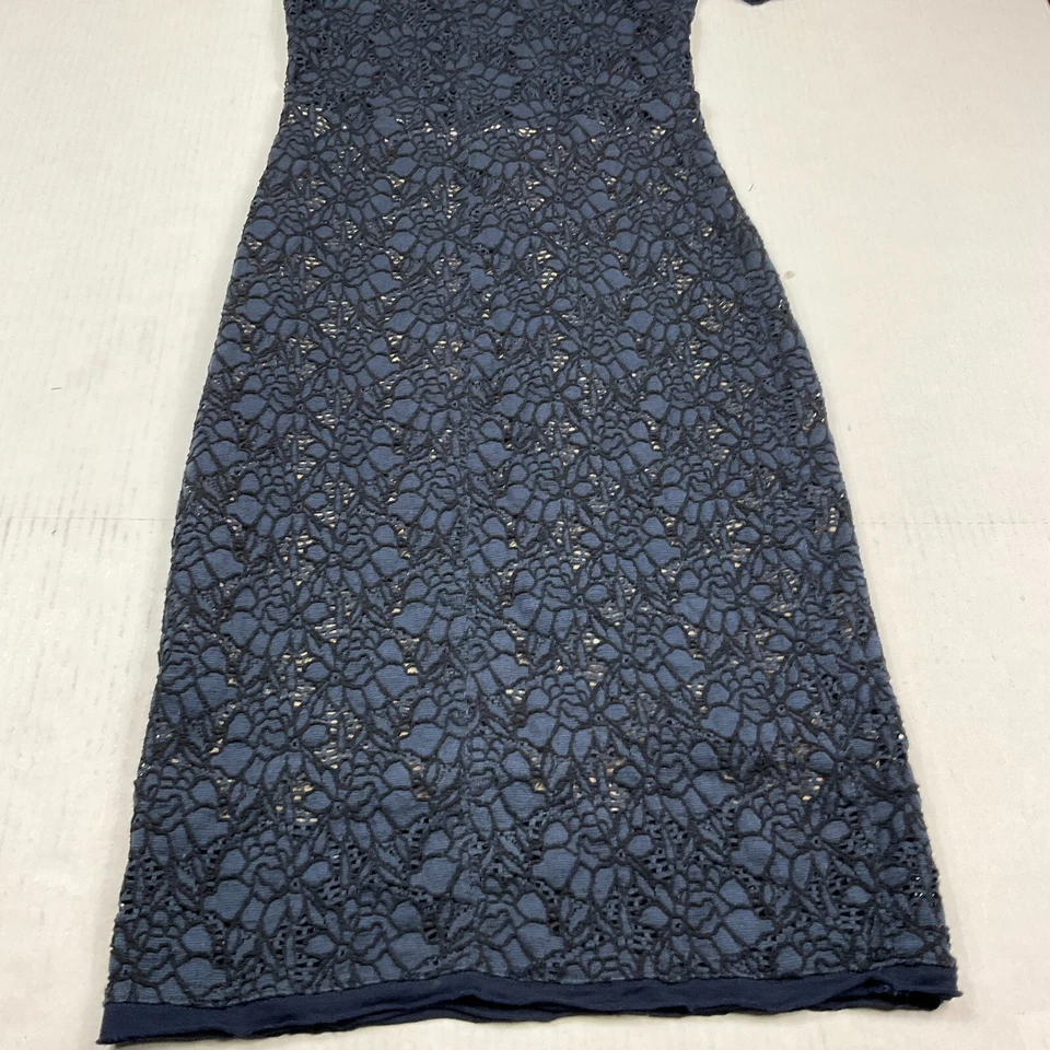 Raquel Allegra Lace Midi Pencil Dress Blue Black Short Sleeve Cocktail Size 0 - Image 2 of 4
