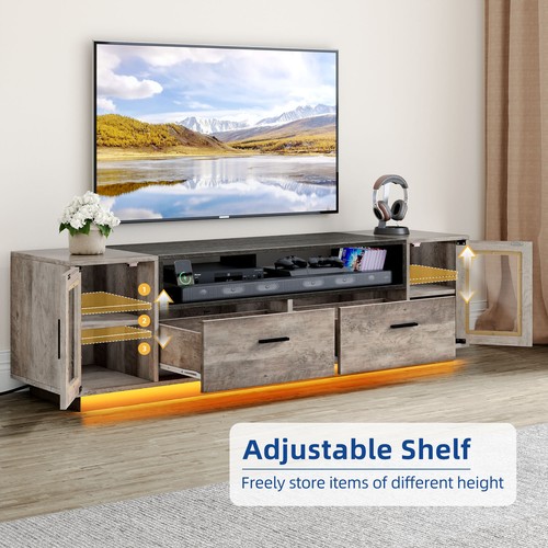 Modern TV Stand for 75 inch TV Entertainment Center w/ Power Outlet & LED Lights - Picture 12 of 15