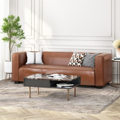 Light Brown Leather Sofa - Modern 3-Seater Living Room Couch with Plush Comfort